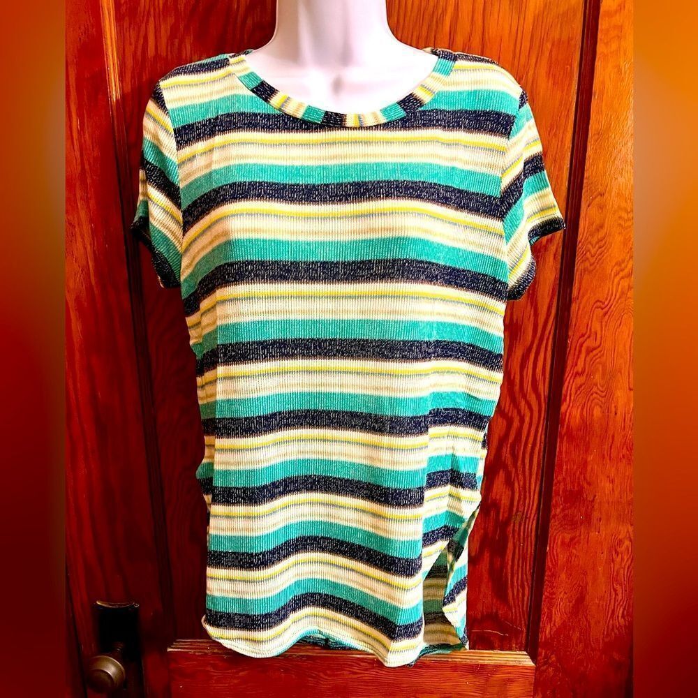 Ginger G Teal Striped Hi Lo Top